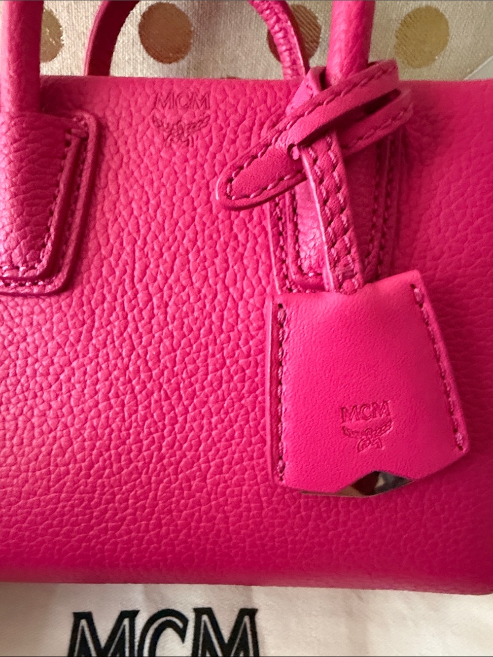 MCM X Mini Grained Calffskin Milla Tote in Beetrooth Pink NWT - Picture 9 of 15